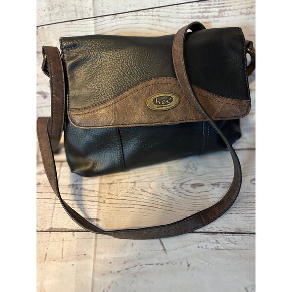 BOC Black & Brown Vinyl Crossbody Handbag Casual - Picture 2 of 7